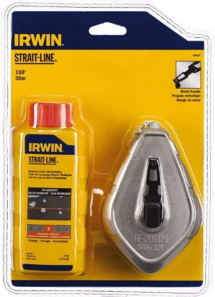 Irwin - 100' Long Reel & Chalk Set - Orange, Includes (1) 4 oz High Visibility Orange Chalk (1:1) & (1) Aluminum Reel - Benchmark Tooling