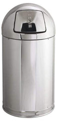 Rubbermaid - 12 Gal Round Trash Can - 30 Inch High, 15 Inch Diameter, Chrome, Steel, Dome Top Style, Includes Lid - Benchmark Tooling