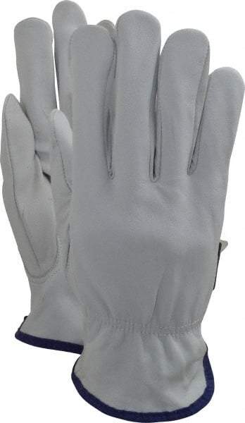 MCR Safety - Size XL (10) Grain Goatskin General Protection Work Gloves - For Work & Driver, Uncoated, Slip-On Cuff, Full Fingered, White, Paired - Benchmark Tooling