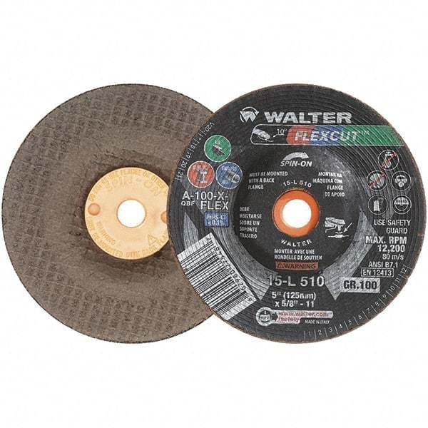 WALTER Surface Technologies - 5" Diam x 5/8" Hole, 100 Grit Surface Grinding Wheel - Aluminum Oxide, Fine Grade, 12,200 Max RPM - Benchmark Tooling