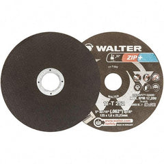 WALTER Surface Technologies - 5" 46 Grit Aluminum Oxide Cutoff Wheel - 1/16" Thick, 7/8" Arbor, 12,200 Max RPM, Use with Angle Grinders - Benchmark Tooling