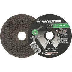WALTER Surface Technologies - 5" 60 Grit Aluminum Oxide Cutoff Wheel - 3/64" Thick, 7/8" Arbor, 12,200 Max RPM, Use with Angle Grinders - Benchmark Tooling