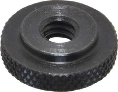 Gibraltar - 1/4-20" UNC Thread, Black Oxide Finish, Steel Round Knurled Check Nut - 7/32" Overall Height, 3/4" Head Diam, 1/2" Base Diam - Benchmark Tooling