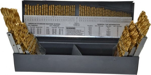 Hertel - 1/16 to 1/2", 118° Point, TiN Finish, High Speed Steel Jobber Length Drill Bit Set - Benchmark Tooling