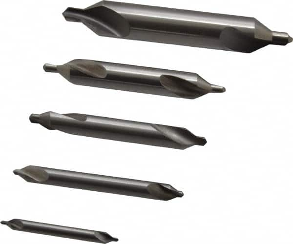 Hertel - 5 Piece, #1 to 5, Plain Edge, High Speed Steel Combo Drill & Countersink Set - 60° Incl Angle - Benchmark Tooling