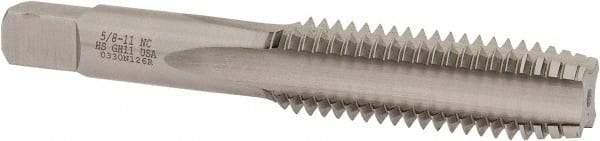 Hertel - 5/8-11 UNC 4 Flute Bright Finish High Speed Steel Straight Flute Standard Hand Tap - Plug, Right Hand Thread, 3-13/16" OAL, H11 Limit, 0.005" Oversize - Exact Industrial Supply