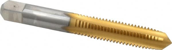 Hertel - M10x1.50 Metric Coarse 6H 4 Flute Bright Finish High Speed Steel Straight Flute Standard Hand Tap - Plug, Right Hand Thread, 2-15/16" OAL, D6 Limit - Exact Industrial Supply