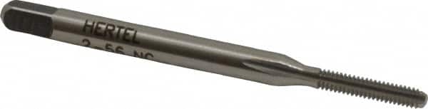 Hertel - #2-56 UNC 2B 3 Flute Bright Finish High Speed Steel Straight Flute Standard Hand Tap - Plug, Right Hand Thread, 1-3/4" OAL, H1 Limit - Exact Industrial Supply