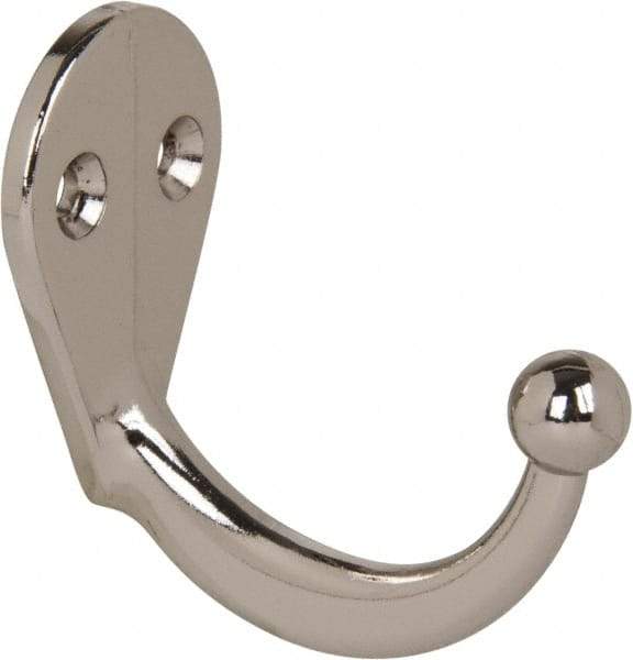 National Mfg. - 1" Wide x 1-3/4" High x 0.13" Thick, Single Prong Robe Hook - 1-3/4" Projection, Nickel Plated - Benchmark Tooling