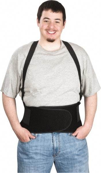 PRO-SAFE - Size M, Hook & Loop, Elastic Nylon Belt with Shoulder Straps - 32 to 38" Waist, 8" Wide, Detachable Strap, Black - Benchmark Tooling