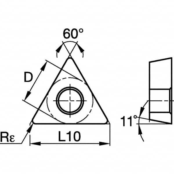 Kennametal - TPGW21.51 S0415 Grade KB1610 PCBN Turning Insert - 60° Triangle, 1/4" Inscr Circle, 3/32" Thick, 1/64" Corner Radius - Benchmark Tooling
