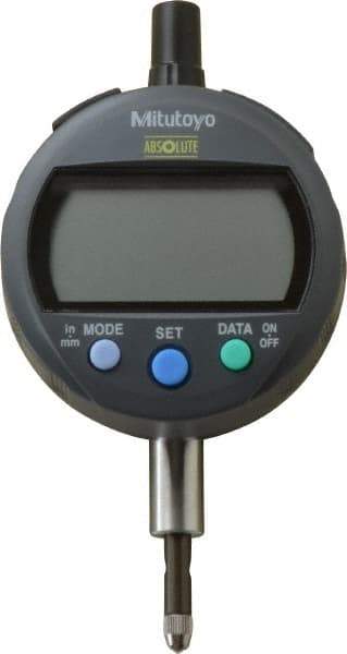 Mitutoyo - 0 to 12.7mm Range, 0.00005" Graduation, Electronic Drop Indicator - Flat Back, Accurate to 0.0001", English & Metric System, LCD Display - Benchmark Tooling