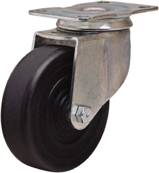 Hamilton - 4" Diam x 1-1/4" Wide x 5" OAH Top Plate Mount Swivel Caster - Hard Rubber, 165 Lb Capacity, Self-Lubricating Bearing, 2-1/2 x 3-3/4" Plate - Benchmark Tooling