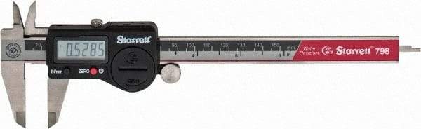 Starrett - 0 to 150mm Range, 0.01mm Resolution, IP67 Electronic Caliper - Stainless Steel with 1-1/2" Stainless Steel Jaws, 0.02mm Accuracy, Serial Output - Benchmark Tooling