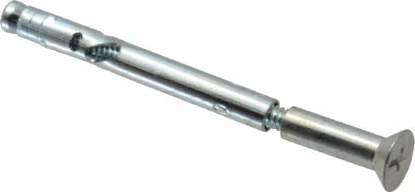 Powers Fasteners - 1/4" Diam, 1/4" Drill, 3" OAL, Sleeve Concrete Anchor - 1018 Steel, Flat Head, Combination Slotted/Phillips Drive - Benchmark Tooling