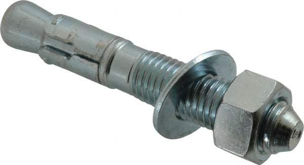 Powers Fasteners - 3/4" Diam, 3/4" Drill, 4-3/4" OAL, 1-7/8" Min Embedment Wedge Expansion Concrete Anchor - 1018 Steel, Zinc-Plated Finish, Hex Nut Head, Hex Drive, 2-1/4" Thread Length - Benchmark Tooling