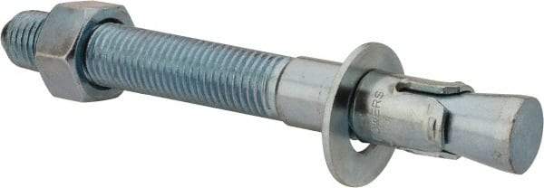 Powers Fasteners - 1" Diam, 1" Drill, 9" OAL, 2" Min Embedment Wedge Expansion Concrete Anchor - 1018 Steel, Zinc-Plated Finish, Hex Nut Head, Hex Drive, 5-3/8" Thread Length - Benchmark Tooling