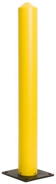 Eagle - 5" Diam x 42" High, Yellow High Density Polyethylene Bollard - 10" Wide x 10" Long Mounting Plate, 5 Lb - Benchmark Tooling