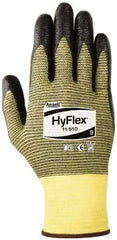 Ansell - Size XS (6), ANSI Cut Lvl 2, Abrasion Lvl 3, Nitrile Coated Cut Resistant Gloves - Palm & Fingers Coated, Kevlar Lining, Knit Wrist, Black/Yellow, Paired - Benchmark Tooling