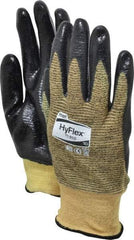 Ansell - Size XL (10), ANSI Cut Lvl 2, Abrasion Lvl 3, Nitrile Coated Cut Resistant Gloves - Palm & Fingers Coated, Kevlar Lining, Knit Wrist, Black/Yellow, Paired - Benchmark Tooling