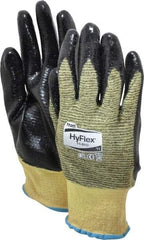 Ansell - Size 2XL (11), ANSI Cut Lvl 2, Abrasion Lvl 3, Nitrile Coated Cut Resistant Gloves - Palm & Fingers Coated, Kevlar Lining, Knit Wrist, Black/Yellow, Paired - Benchmark Tooling
