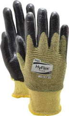 Ansell - Size M (8), ANSI Cut Lvl 2, Abrasion Lvl 3, Nitrile Coated Cut Resistant Gloves - Palm & Fingers Coated, Kevlar Lining, Knit Wrist, Black/Yellow, Paired - Benchmark Tooling