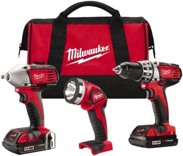 Milwaukee Tool - 18 Volt Cordless Tool Combination Kit - Includes 1/2" Compact Drill/Driver & 3/8" Compact Impact Wrench, Lithium-Ion Battery Included - Benchmark Tooling