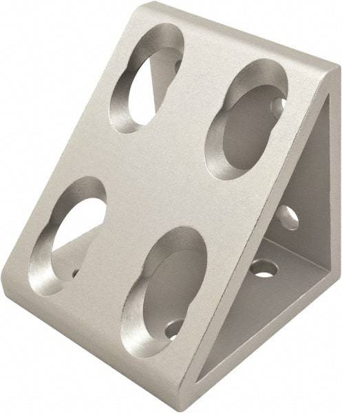 80/20 Inc. - 80mm Wide, Open Shelving 8 Hole Inside Corner Gusset - Aluminum, Clear Anodized Finish, 76mm Long, Use with 40 Series & Bolt Kit 75-3422 - Benchmark Tooling