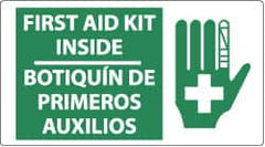 NMC - "First Aid Kit Inside", 10" Long x 18" Wide, Pressure-Sensitive Vinyl Safety Sign - Rectangle, 0.004" Thick, Use for First Aid - Benchmark Tooling