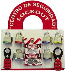 NMC - Equipped Plexiglass Tag and Padlock / Hasp Station - 14 Inch Wide x 15-1/2 Inch High, Red and White - Benchmark Tooling