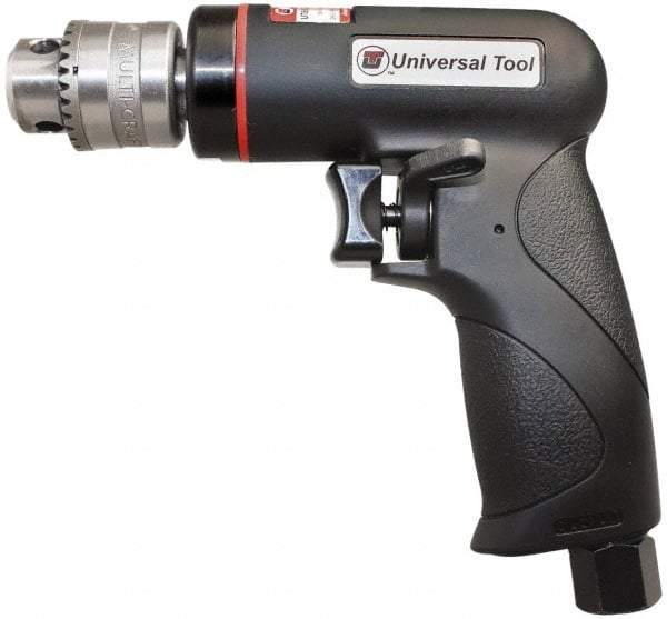 Universal Tool - 1/4" Reversible Keyed Chuck - Pistol Grip Handle, 2,600 RPM, 3.5 CFM, 0.3 hp, 90 psi - Benchmark Tooling