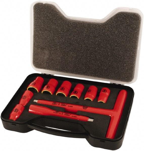 Wiha - 11 Piece 1/4" Drive Socket Set - 6 Points, 3/16" to 9/16" Range, Inch Measurement Standard - Benchmark Tooling