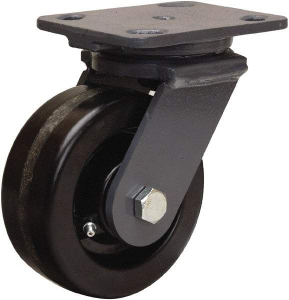 Hamilton - 5" Diam x 2" Wide x 6-1/2" OAH Top Plate Mount Swivel Caster - Phenolic, 1,000 Lb Capacity, Straight Roller Bearing, 4 x 5" Plate - Benchmark Tooling