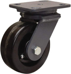 Hamilton - 5" Diam x 2" Wide x 6-1/2" OAH Top Plate Mount Swivel Caster - Phenolic, 1,000 Lb Capacity, Straight Roller Bearing, 4 x 5" Plate - Benchmark Tooling