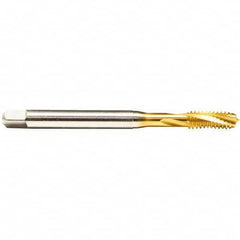 Emuge - M10x1.50 Metric 3 Flute 6H Bottoming Spiral Flute Tap - Cobalt, TiN Finish, 100mm OAL, Right Hand Flute, Right Hand Thread, Series Rekord D - Exact Industrial Supply