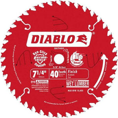 Freud - 7-1/4" Diam, 5/8" Arbor Hole Diam, 40 Tooth Wet & Dry Cut Saw Blade - Carbide-Tipped, Standard Round Arbor - Benchmark Tooling