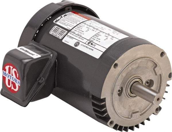 US Motors - 5 hp, TEFC Enclosure, No Thermal Protection, 1,755 RPM, 208-230/460 Volt, 60 Hz, Three Phase Premium Efficient Motor - Size 184 Frame, C-Face Mount, 1 Speed, Double Shielded Ball Bearings, 13.5-12.5/6.2 Full Load Amps, F Class Insulation - Benchmark Tooling