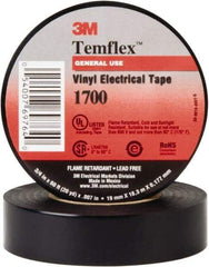 3M - 1" x 66', Black Vinyl Electrical Tape - Series 1700, 7 mil Thick, Over 1000 V/mil Dielectric Strength, 17 Lb./Inch Tensile Strength - Benchmark Tooling