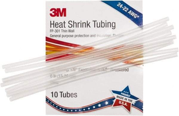 3M - 6" Long, 2:1, Polyolefin Heat Shrink Electrical Tubing - Clear - Benchmark Tooling