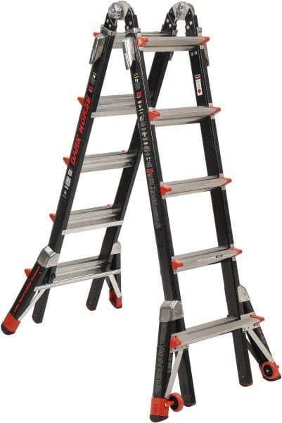 Made in USA - 4 Steps, 5-1/2' High, Type IA Rating, Fiberglass Multi-Use Ladder - 300 Lb Load Capacity, 29" Base Width - Benchmark Tooling