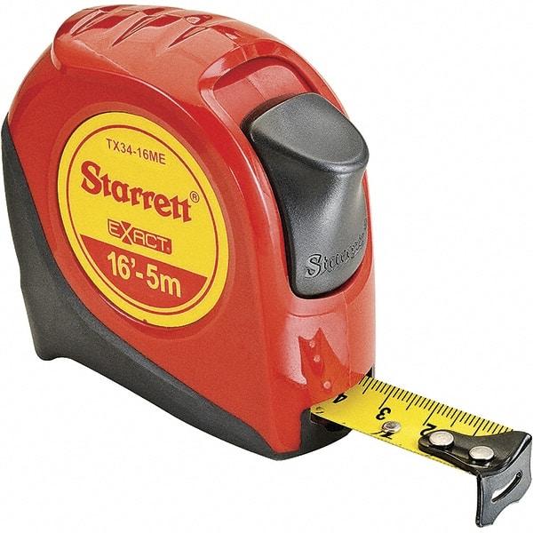 Starrett - 16' x 3/4" Yellow Blade Tape Measure - 1/16" & 1mm Graduation, S9 Graduation Style, Red Case - Benchmark Tooling