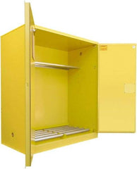 Securall Cabinets - 56" Wide x 31" Deep x 65" High, 18 Gauge Steel Vertical Drum Cabinet with 3 Point Key Lock - Yellow, Manual Closing Door, 1 Shelf, 2 Drums, Drum Rollers Included - Benchmark Tooling