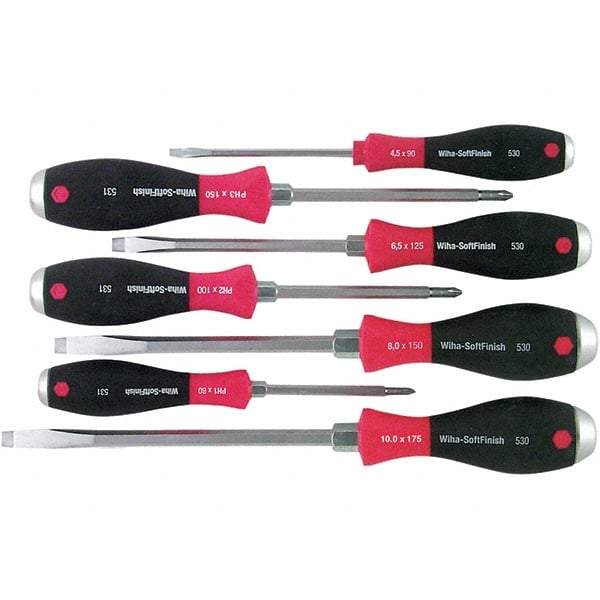 Wiha - 7 Piece Slotted & Phillips Screwdriver Set - Bit Sizes: Philips #1, #2 & #3, Comes in Box - Benchmark Tooling