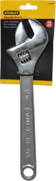 Stanley - 1-1/2" Jaw Capacity, 12" Standard Adjustable Wrench - Chrome Vanadium Steel, Chrome Finish, 12-1/4" OAL - Benchmark Tooling