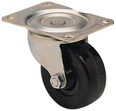 Albion - 3" Diam x 1-1/4" Wide x 3-13/16" OAH Top Plate Mount Swivel Caster - Hard Rubber, 270 Lb Capacity, Self-Lubricating Bearing, 3-1/8 x 4-1/8" Plate - Benchmark Tooling