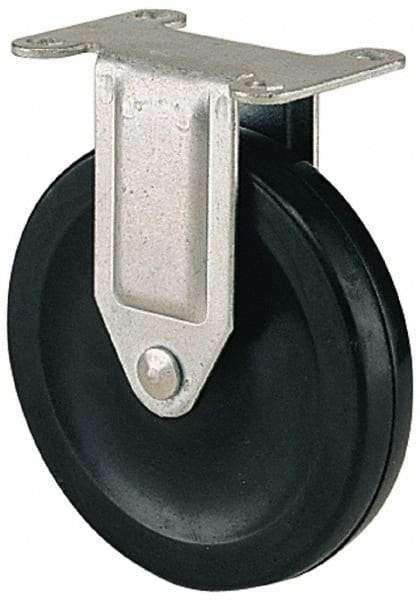 Albion - 5" Diam x 1-1/4" Wide x 6-1/8" OAH Top Plate Mount Rigid Caster - Soft Rubber, 200 Lb Capacity, Self-Lubricating Bearing, 2-1/2 x 3-5/8" Plate - Benchmark Tooling