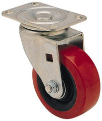 Albion - 3" Diam x 1-1/4" Wide x 3-5/16" OAH Top Plate Mount Swivel Caster - Hard Rubber, 270 Lb Capacity, Self-Lubricating Bearing, 2-1/2 x 3-5/8" Plate - Benchmark Tooling