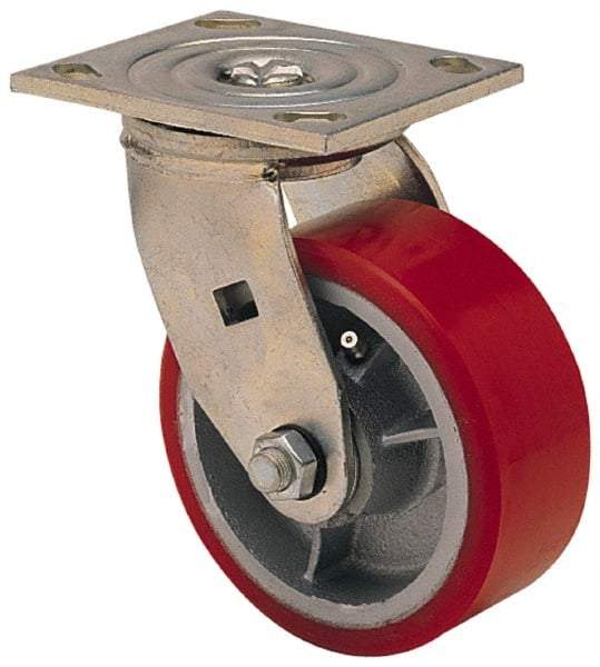 Albion - 4" Diam x 2" Wide x 5-5/8" OAH Top Plate Mount Swivel Caster - Polyolefin, 450 Lb Capacity, Roller Bearing, 3-7/8 x 4-1/2" Plate - Benchmark Tooling
