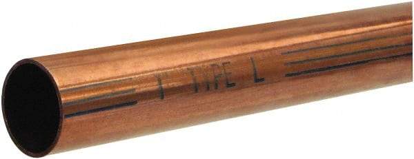 Mueller Industries - 5' Long, 1/2" OD x 0.43" ID, Grade C12200 Copper Water (L) Tube - 0.035" Wall Thickness, 0.198 Ft/Lb - Benchmark Tooling