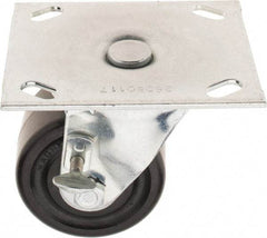 E.R. Wagner - 3" Diam x 1-3/4" Wide x 3-7/8" OAH Top Plate Mount Swivel Caster with Brake - Phenolic, 500 Lb Capacity, Roller Bearing, 3-3/4 x 4-5/8" Plate - Benchmark Tooling